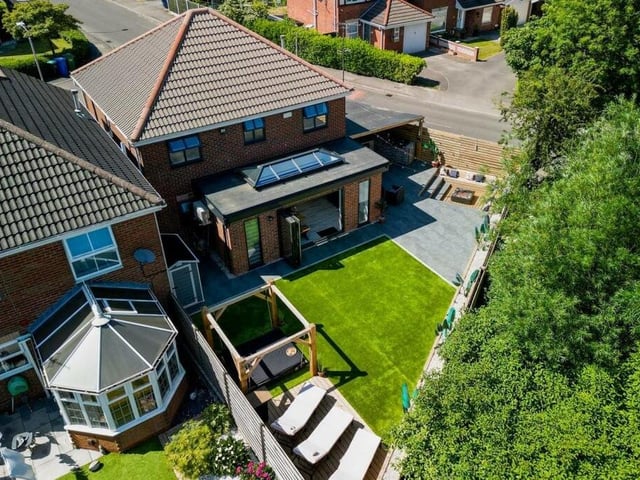 The last photo in our gallery is another bird's eye view, this time showing the rear of the £375,000 house, with bi-folding doors opening out on to a sun-filled garden..