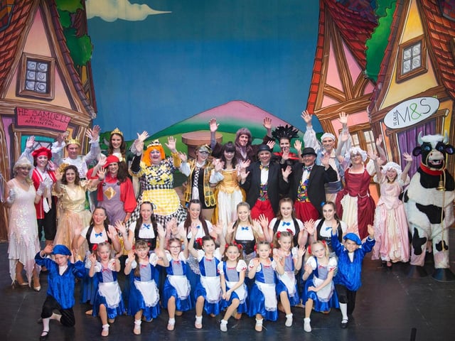 A full cast photo from Jack and the Beanstalk, which was MHTT's panto of choice in 2017.