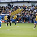 Stags go ahead during the Sky Bet League 1 match against Stockport County FC at the One Call Stadium, 31 August 2024, Photo credit Chris & Jeanette Holloway / The Bigger Picture.media