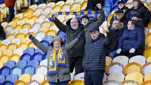 Mansfield Town fans ahead of the game with Colchester Utd at the One Call Stadium on 3rd Dec.