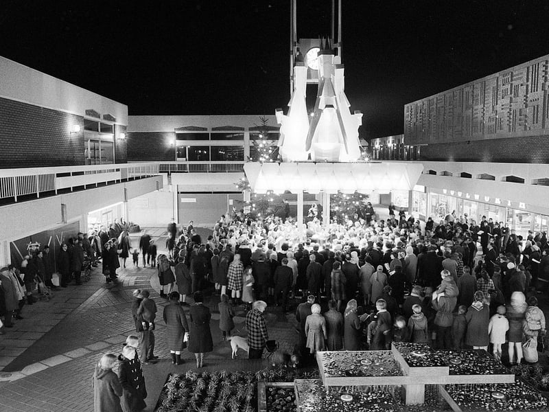 A carol service at Sutton's Idlewells shopping centre, 1971.