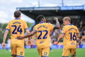 Mansfield Town midfielder Nathan Moriah-Welsh (22) celebrates his 1st half goal during the Sky Bet League 1 match against Luton Town FC at the One Call Stadium, 30 Aug 2026, Photo credit Chris & Jeanette Holloway / The Bigger Picture.media