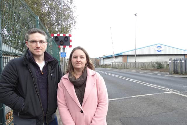 Councillors Matthew Relf and Samantha Deakin at the Sutton Junction Crossing