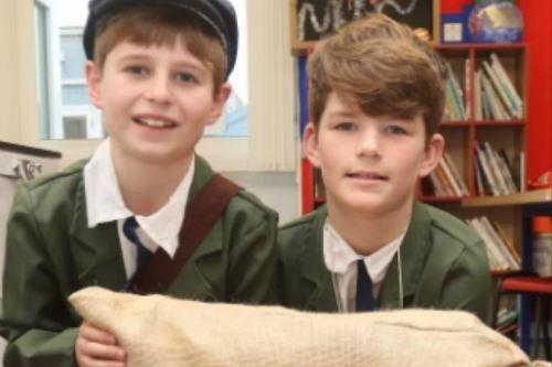 Looking the part when creating a wartime museum display at the school in 2017.