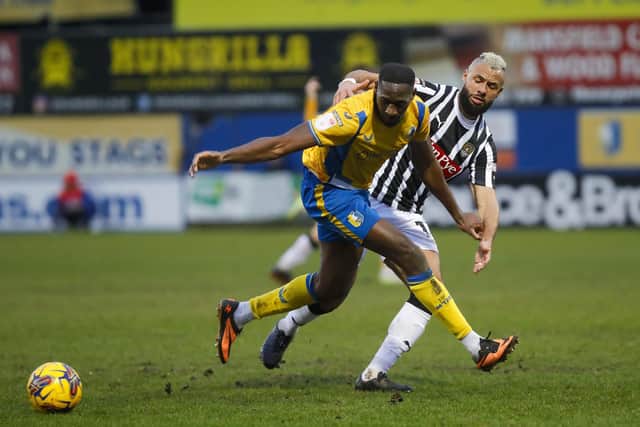 Lucas Akins during the Sky Bet League 2 match against Notts County FC at the One Call Stadium, 03 Feb 2024, Photo credit Chris & Jeanette Holloway / The Bigger Picture.media