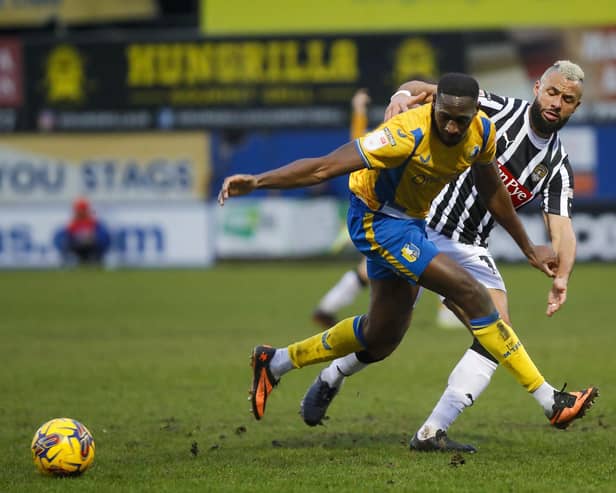 Lucas Akins during the Sky Bet League 2 match against Notts County FC at the One Call Stadium, 03 Feb 2024, Photo credit Chris & Jeanette Holloway / The Bigger Picture.media