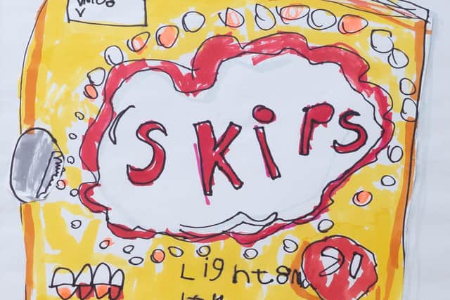 Chloe's drawing of Skips, her favourite crisps
