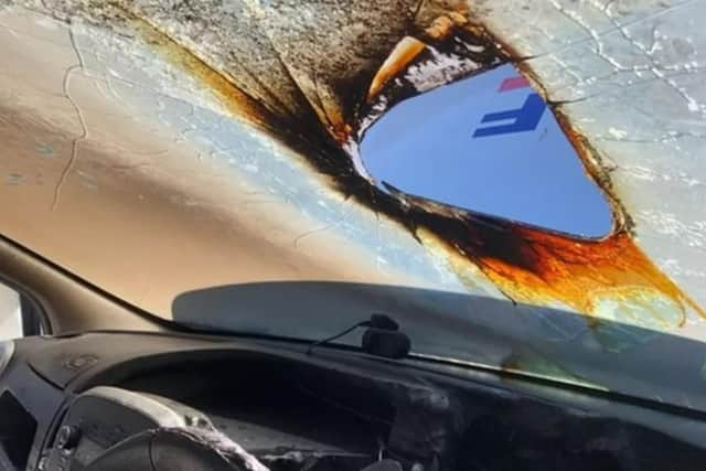 Fire scorched the dashboard and smashed the windscreen.