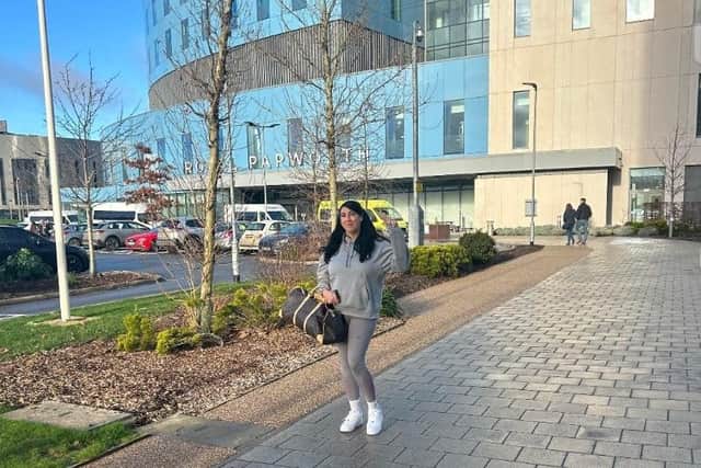 Gemma Drabble outside the Royal Papworth Hospital in Cambridge where she had her new ICD fitted. Photo: Submitted