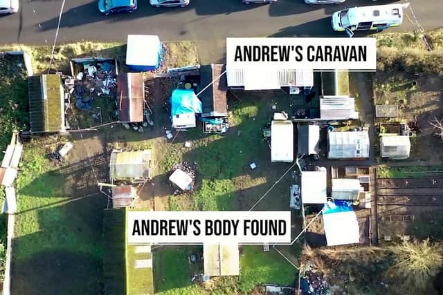The gardener's caravan was found broken into and smashed.