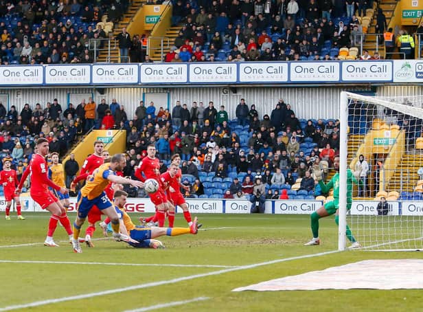 The Stags go close to scoring during the match against Leyton Orient. Photo by Chris Holloway/The Bigger Picture.media