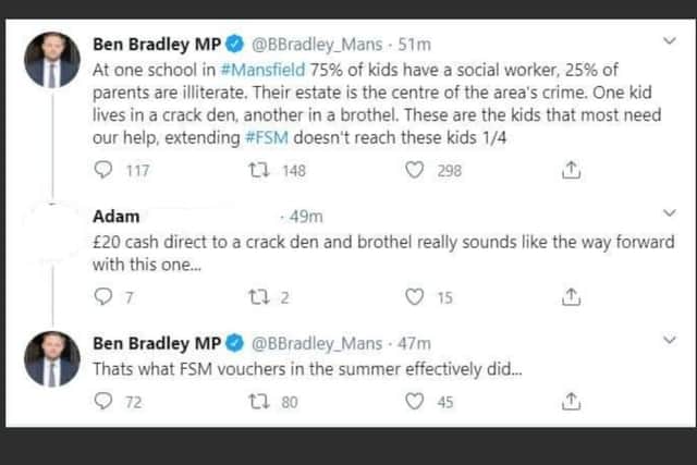 The deleted tweets which caused anger amongst constituents.