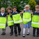 The pupils at St Mary's C of E Primary School with their new kit bags donated by David Wilson Homes