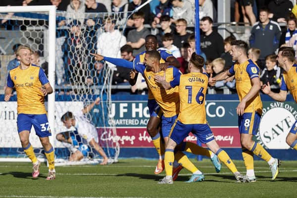 Stags go ahead at Barrow. Photo by Chris Holloway / The Bigger Picture.media