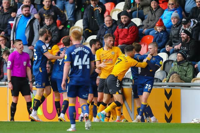 The melee at Newport begins which ended very badly for the Stags. Photo by Chris Holloway/The Bigger Picture.media