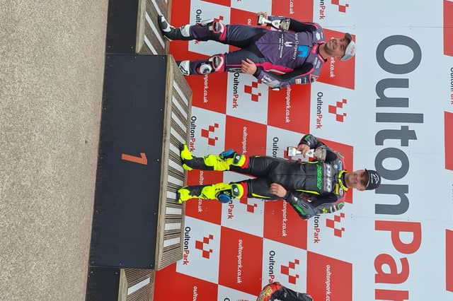 Lynden Leatherland, right, on the Oulton Park podium.