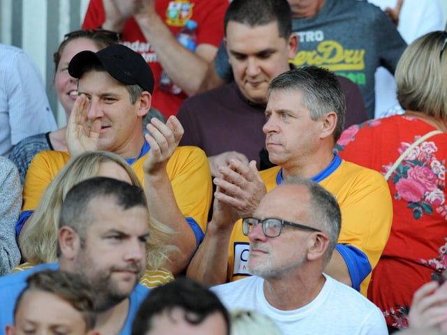 Mansfield Town fans watch the 2-1 win over Sheffield Wednesday on 24 July 2018.