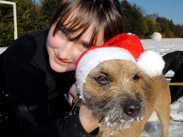 Esme Mellors with her dog enjoying a snow day in 2009.