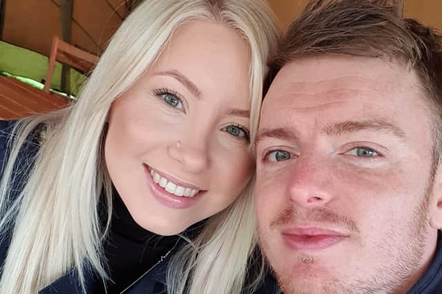 Chris Clay and his wife Jasmine, 25, who is a big supporter of his writing work.