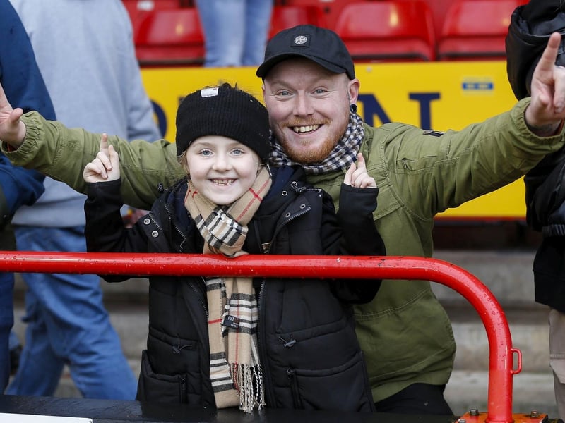 Stags fans watch the Sky Bet League 2 match against Walsall FC at the Bank's Stadium.