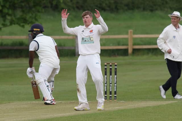 Cuckney's Archie Shannon almost takes an Attenborough wicket.