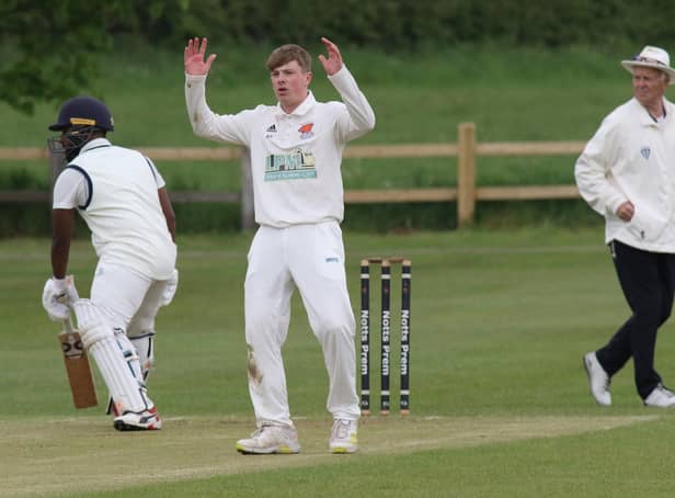 Cuckney's Archie Shannon almost takes an Attenborough wicket.