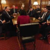 A group of MPs meeting with the Home Secretary, with her back to camera, including Coun Ben Bradley, Mansfield MP, back right.