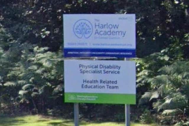 The entrance sign at Harlow Academy.