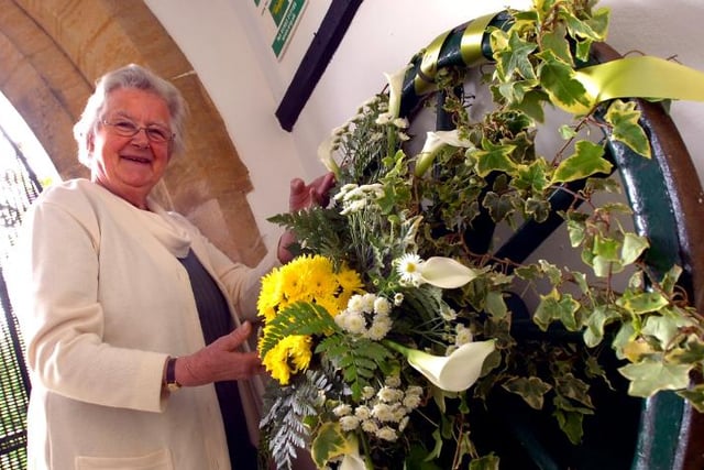 Loversall church celebrated it's 800th anniversary in 2006. Audrey Hopes and her flower arrangement.