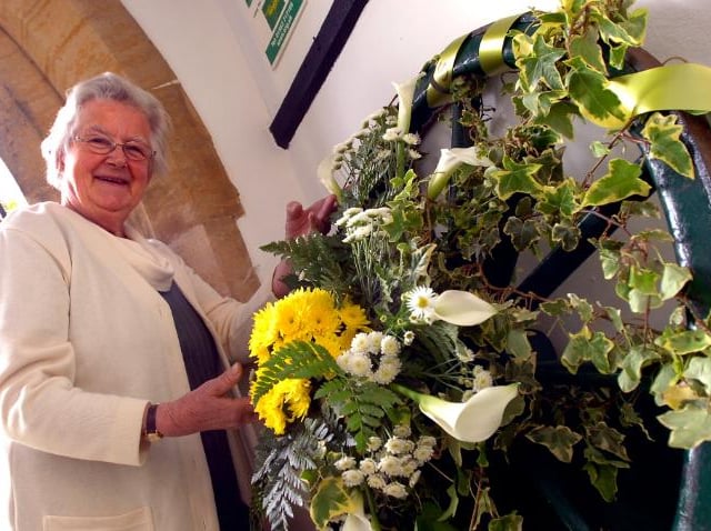 Loversall church celebrated it's 800th anniversary in 2006. Audrey Hopes and her flower arrangement.