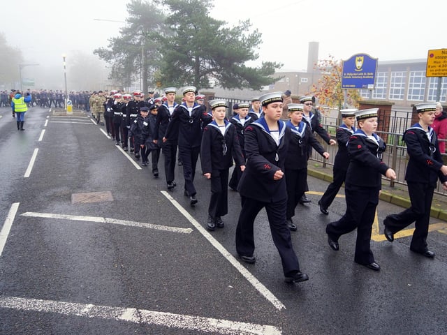 Cadets marching at the Mansfield Remembrance service and parade.