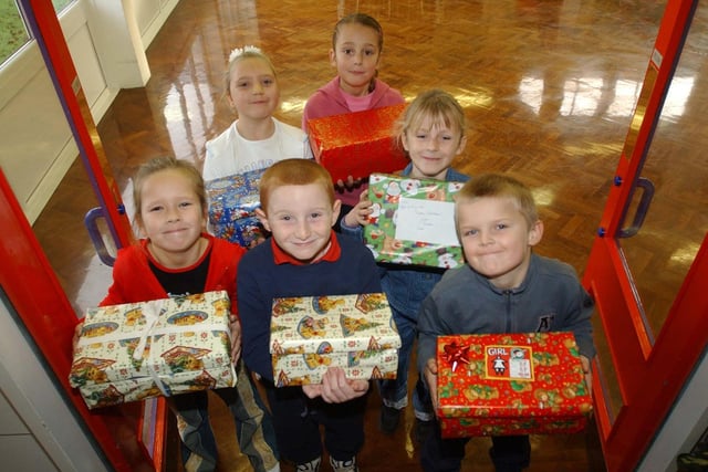 Lots of smiles from these Rift House Primary School students after they supported the Shoebox Appeal in 2003.