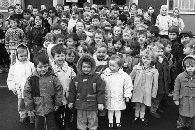 Lukes Lane pupils set off for their round the school walk for Romania in February 1991. Is there someone you know in this photo?