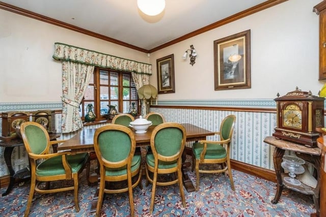 The dining room at the Jacksdale property is a cosy space. A double-glazed window overlooks the front of the bungalow.