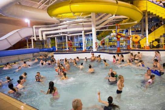 Having fun inside Water Meadows Swimming and Fitness Complex.