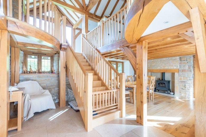 As we prepare to check out the first floor, via the staircase, the oak-framed design and character of the house comes to the fore.