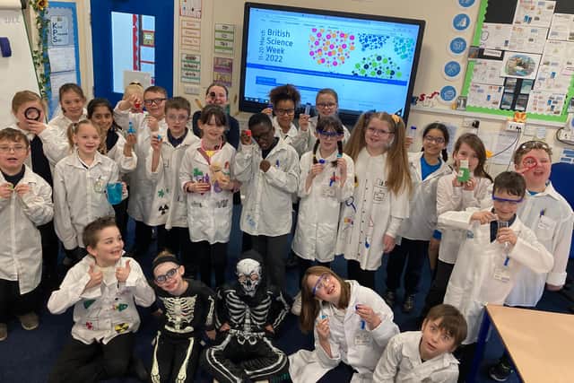 Children at Kimberley Primary School with their experiments during British Science Week.