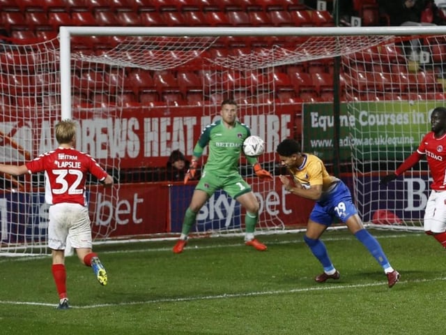Jordan Graham heads wide with his first touch