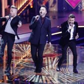 Westlife - from left Nicky Byrne, Mark Feehily, Shane Filan and Kian Egan - on stage at the annual German film and television awards.