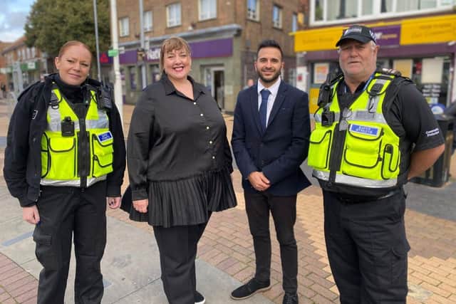 The Ashfield Refuge Point camera scheme is one of many trailblazing projects already being championed by Nottinghamshire police and crime commissioner Caroline Henry, second from left.