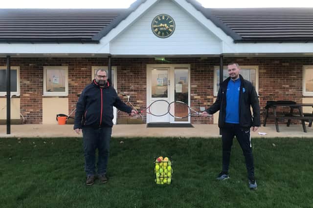 Simon Ramsey, left, club secretary at Mansfield Lawn Tennis Club, and teacher Tom Darby, PE specialist at Mapplewells Primary & Nursery School.