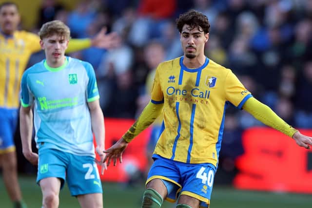 MANSFIELD, ENGLAND - MARCH 21:George Abbott of Mansfield Town in action during the Sky Bet League One match between Mansfield Town and Northampton Town at One Call Stadium on March 21, 2026 in Mansfield, England. (Photo by Pete Norton/Getty Images)