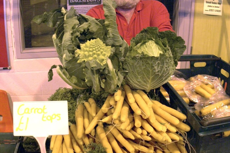 David Hilton with vegetables at Bakewell Farmer's Market in 2002
