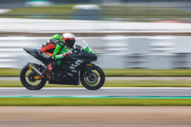 Lynden Leatherland puts himself through his paces at Silverstone. Pic by Max Silvester photography