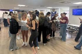 Students receiving GCSE results at Sutton Community Academy
