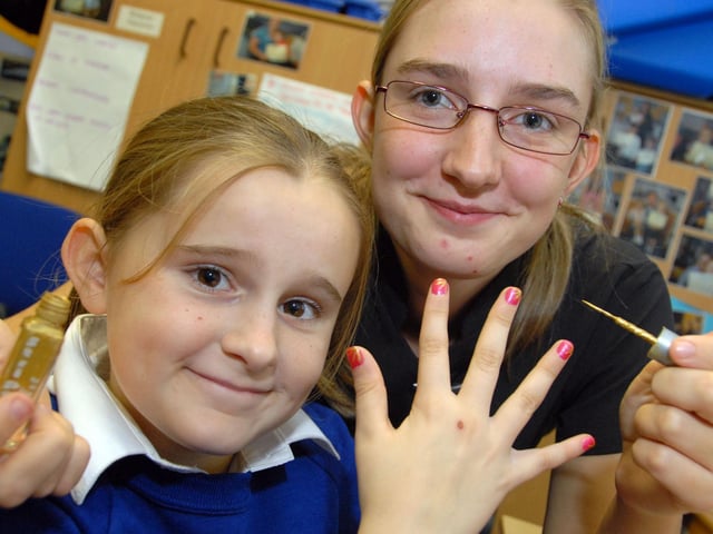 NVQ students from Ashfield School ran pamper sessions during an event, pictured is 17 year old Kimberley Flint with 10 year old Marissa Huffon.