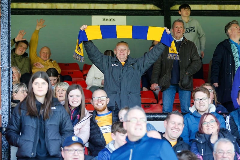 Mansfield Town fans ahead of kick-off at Grimsby Town.