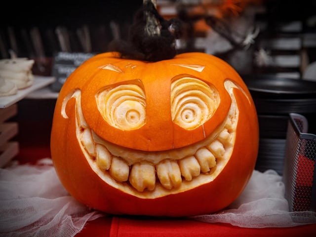 Again, by not cutting all the way through the pumpkin rind, you can create this layered effect that you can use to make things like teeth, eyes and more, and take your pumpkin carving up to the next level.