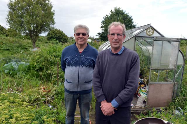 Annesley Wesley Street allotments. Stewart Chalkley plot holder pictured at the allotments with Wesley Street Garden Club secretary Peter Stanley.