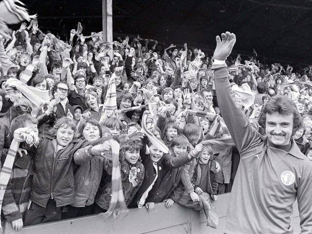 Club legend and record appearance holder Rod Arnold poses with the fans after the game with Northampton . Stags won the game 3-0 in front of 11,314.
